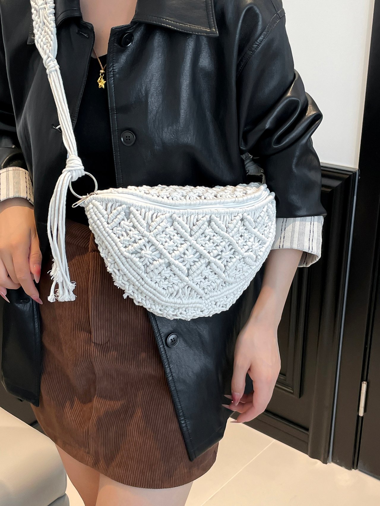 White Macrame Crossbody Bag