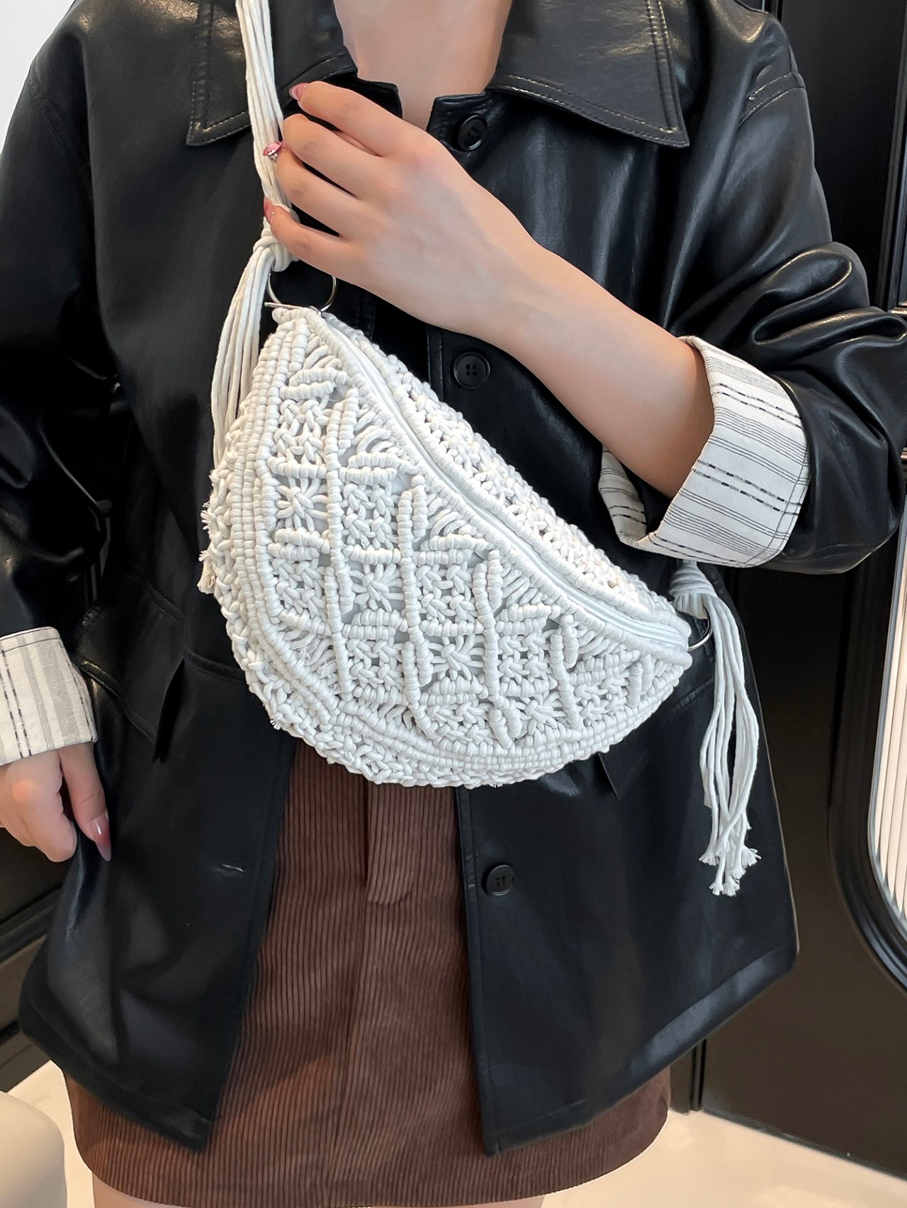 White Macrame Crossbody Bag