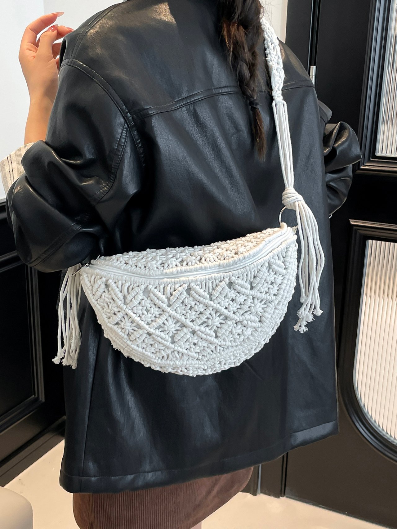White Macrame Crossbody Bag