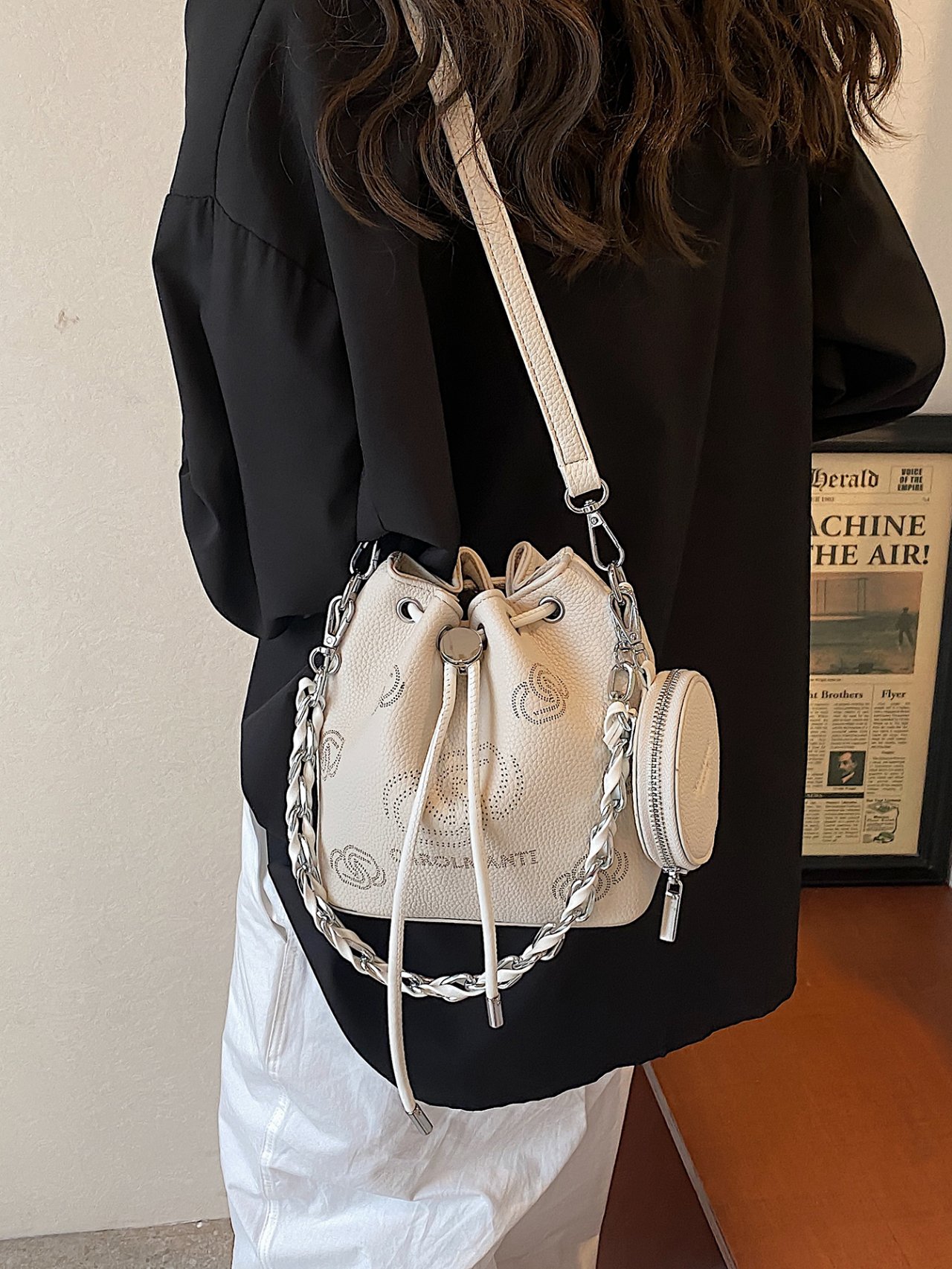 Off-White Crossbody Bag with Chain Detail