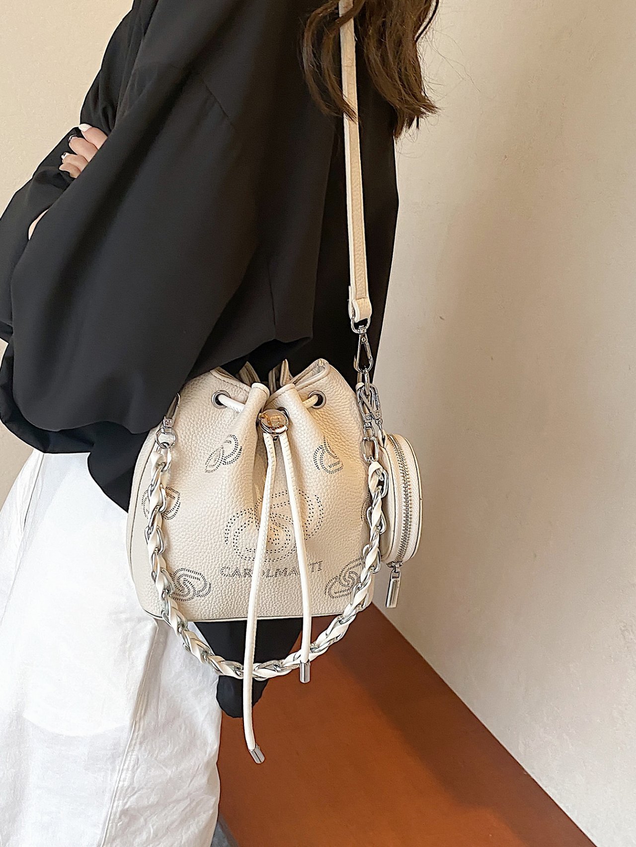 Off-White Crossbody Bag with Chain Detail
