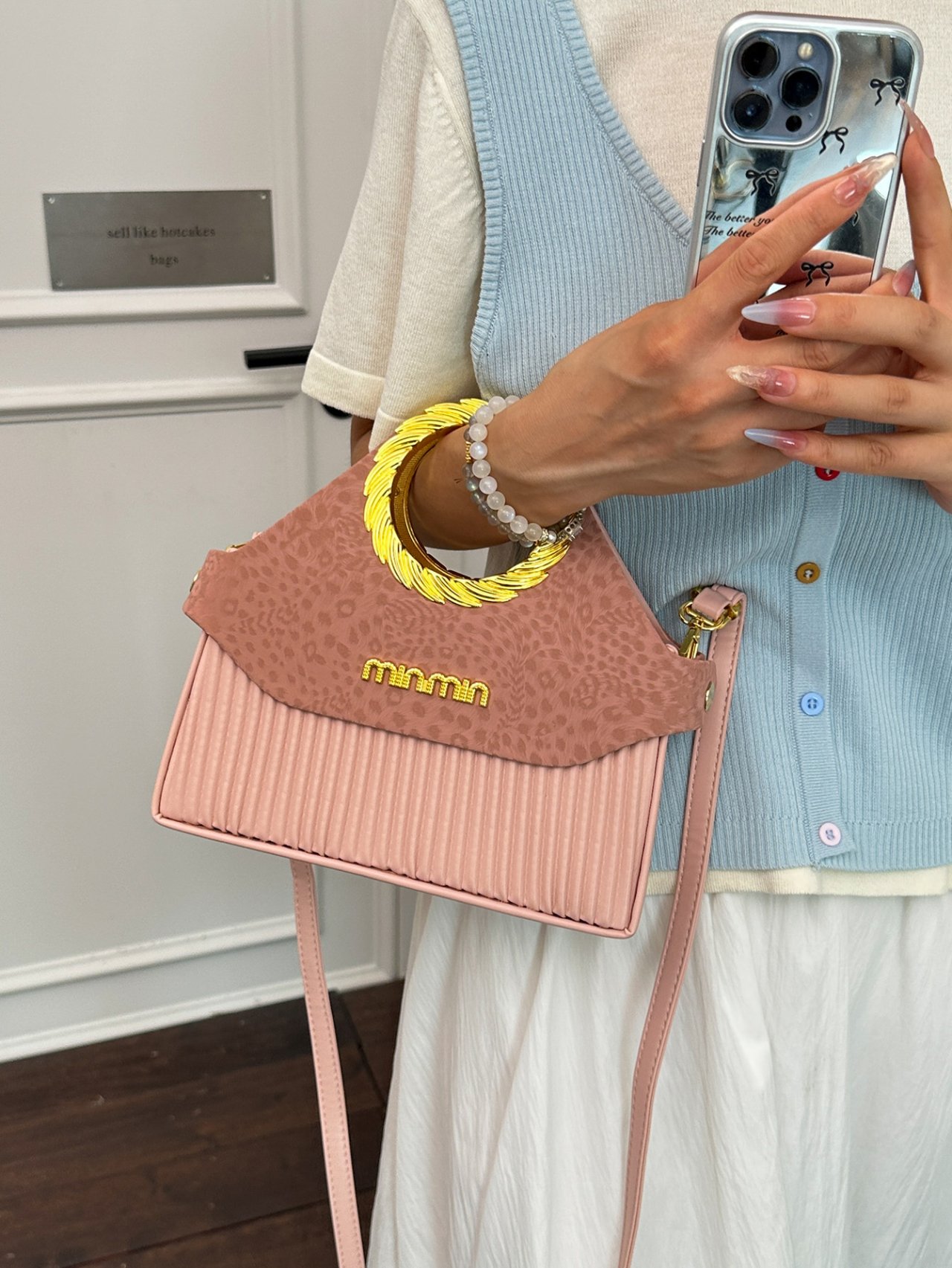 Pink Leopard Print Crossbody Bag with Gold Handle