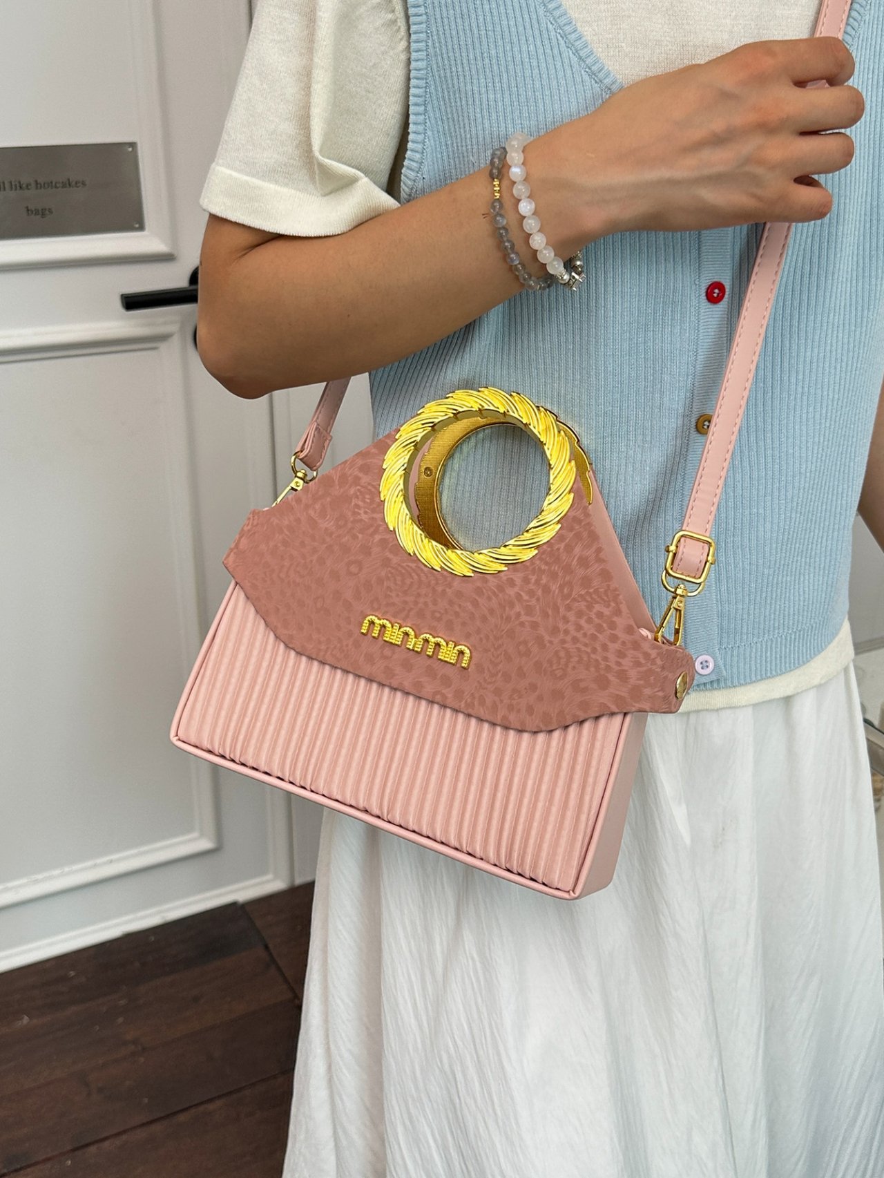 Pink Leopard Print Crossbody Bag with Gold Handle