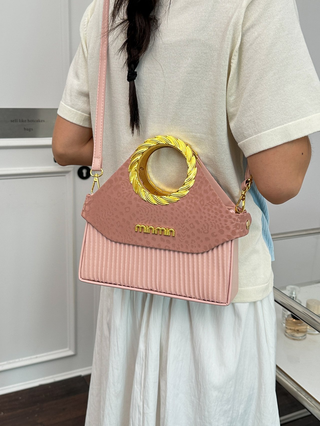 Pink Leopard Print Crossbody Bag with Gold Handle