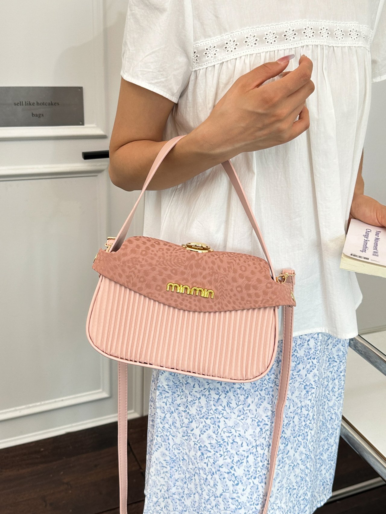 Pink Crossbody Bag with Embossed Detail