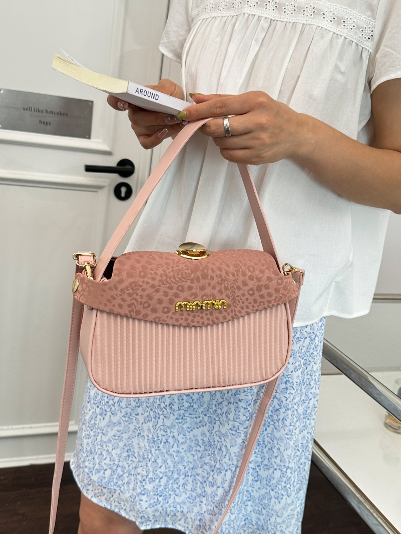 Pink Crossbody Bag with Embossed Detail