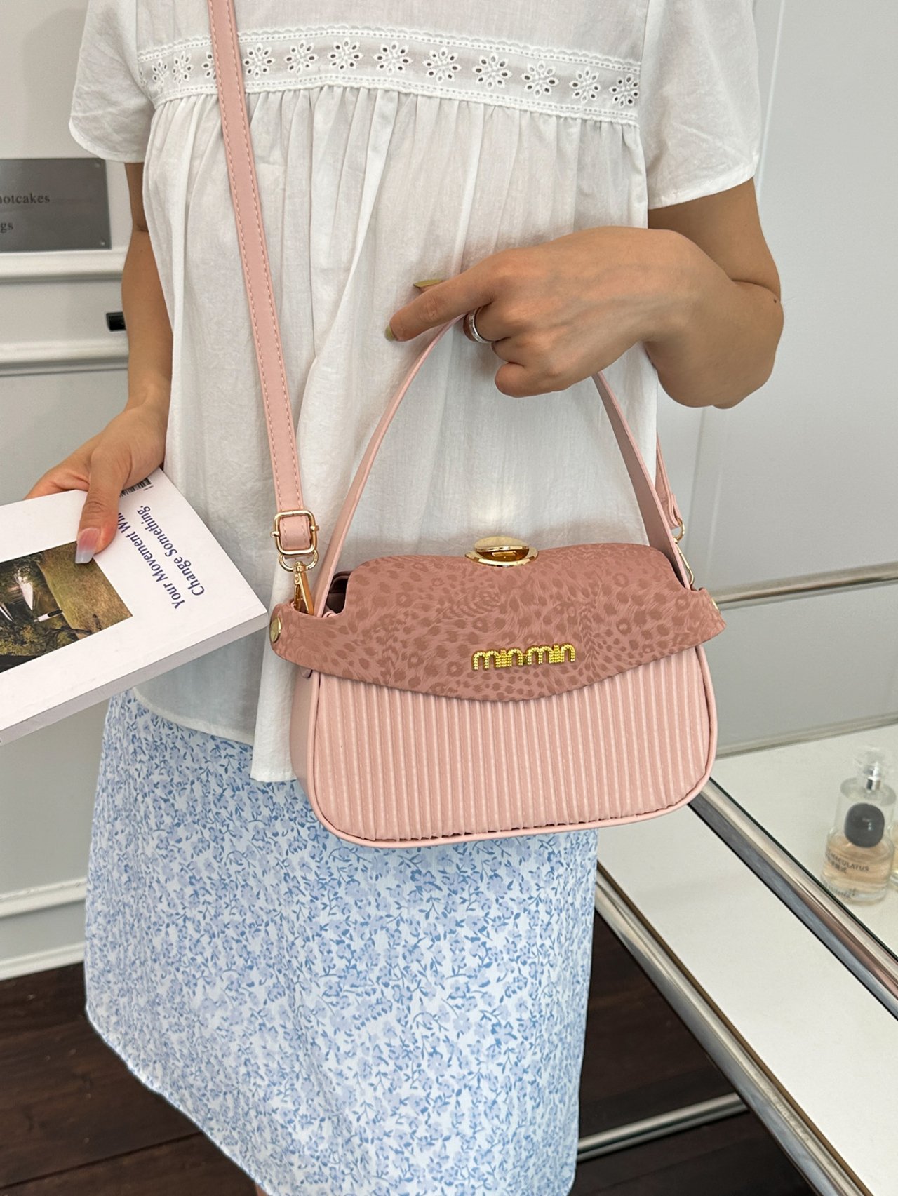 Pink Crossbody Bag with Embossed Detail