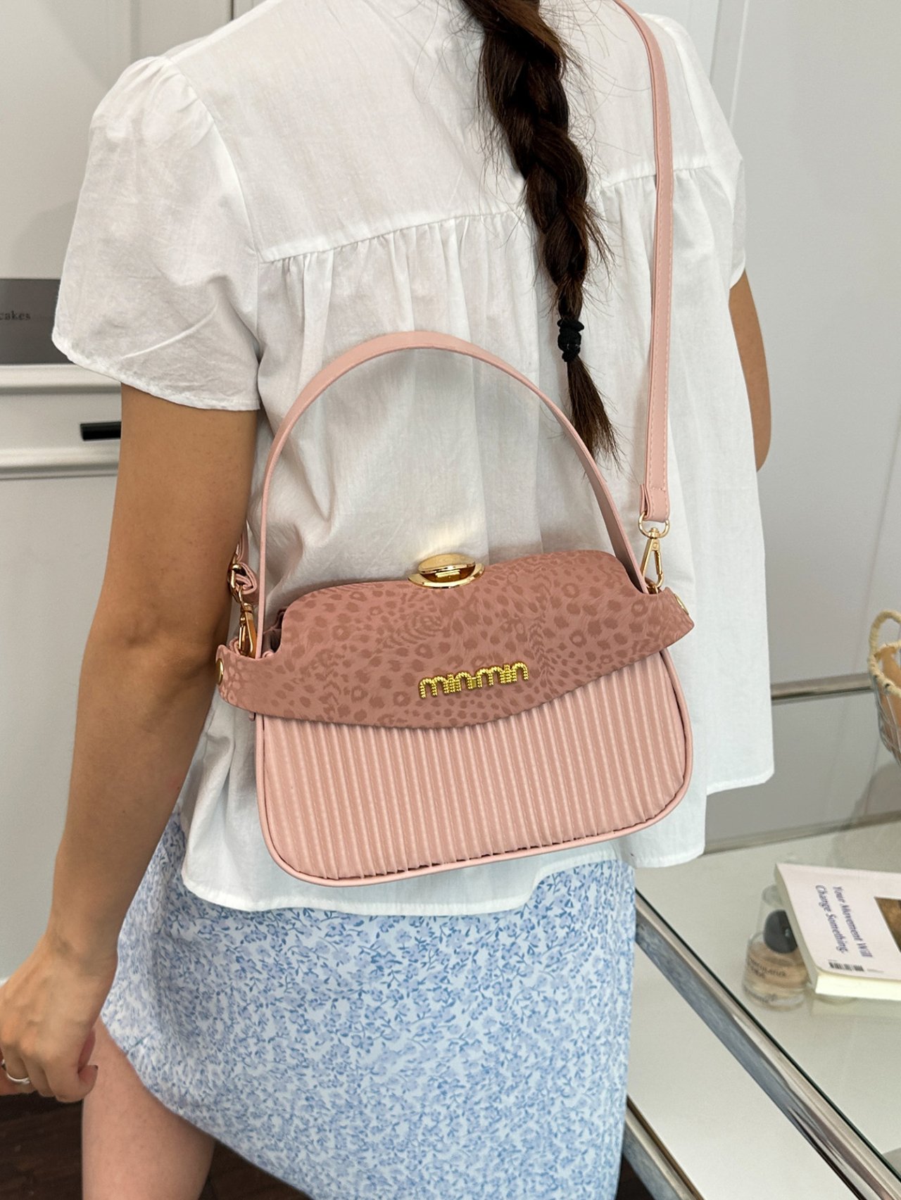 Pink Crossbody Bag with Embossed Detail