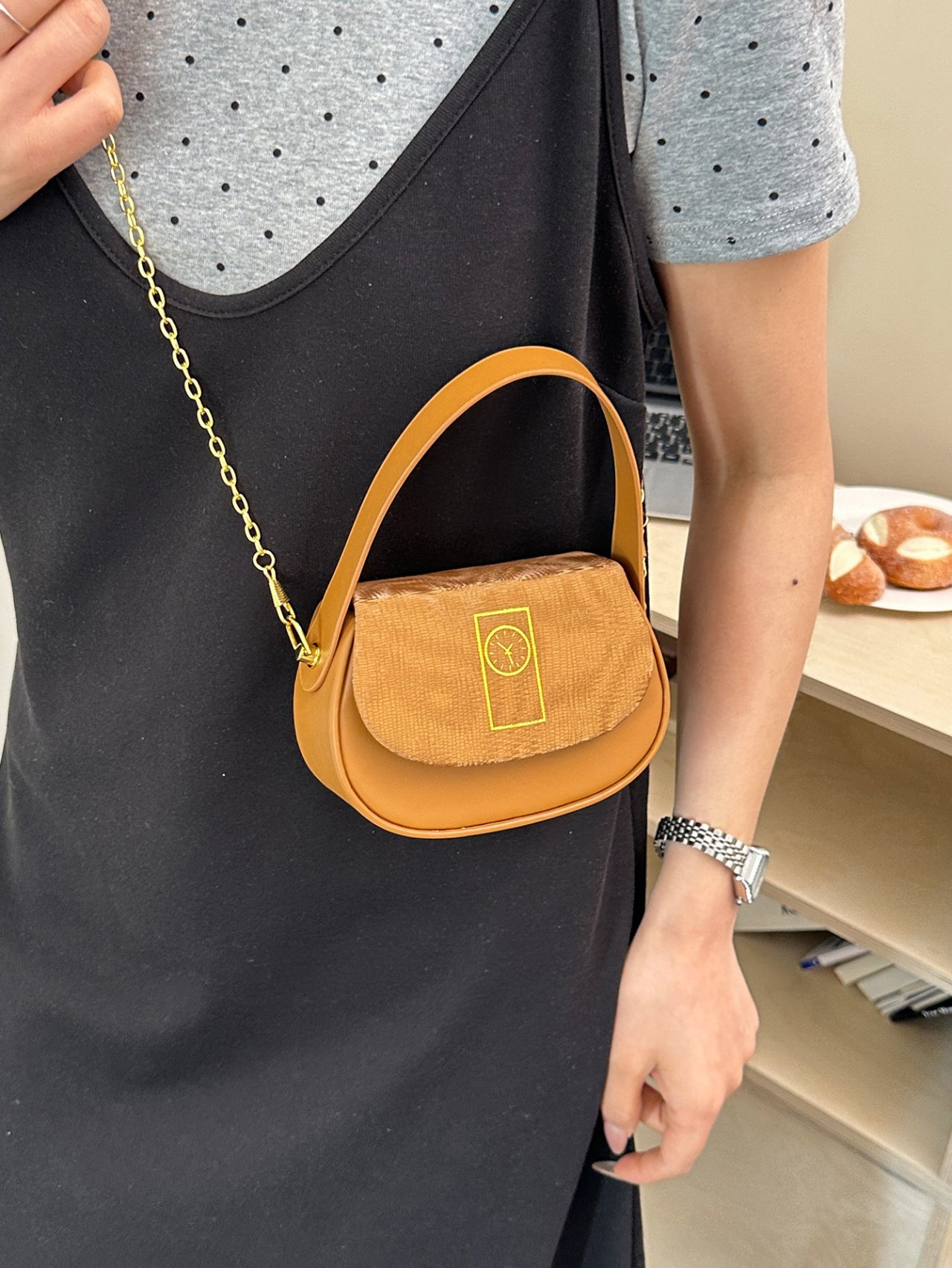 Brown Textured Crossbody Bag with Top Handle