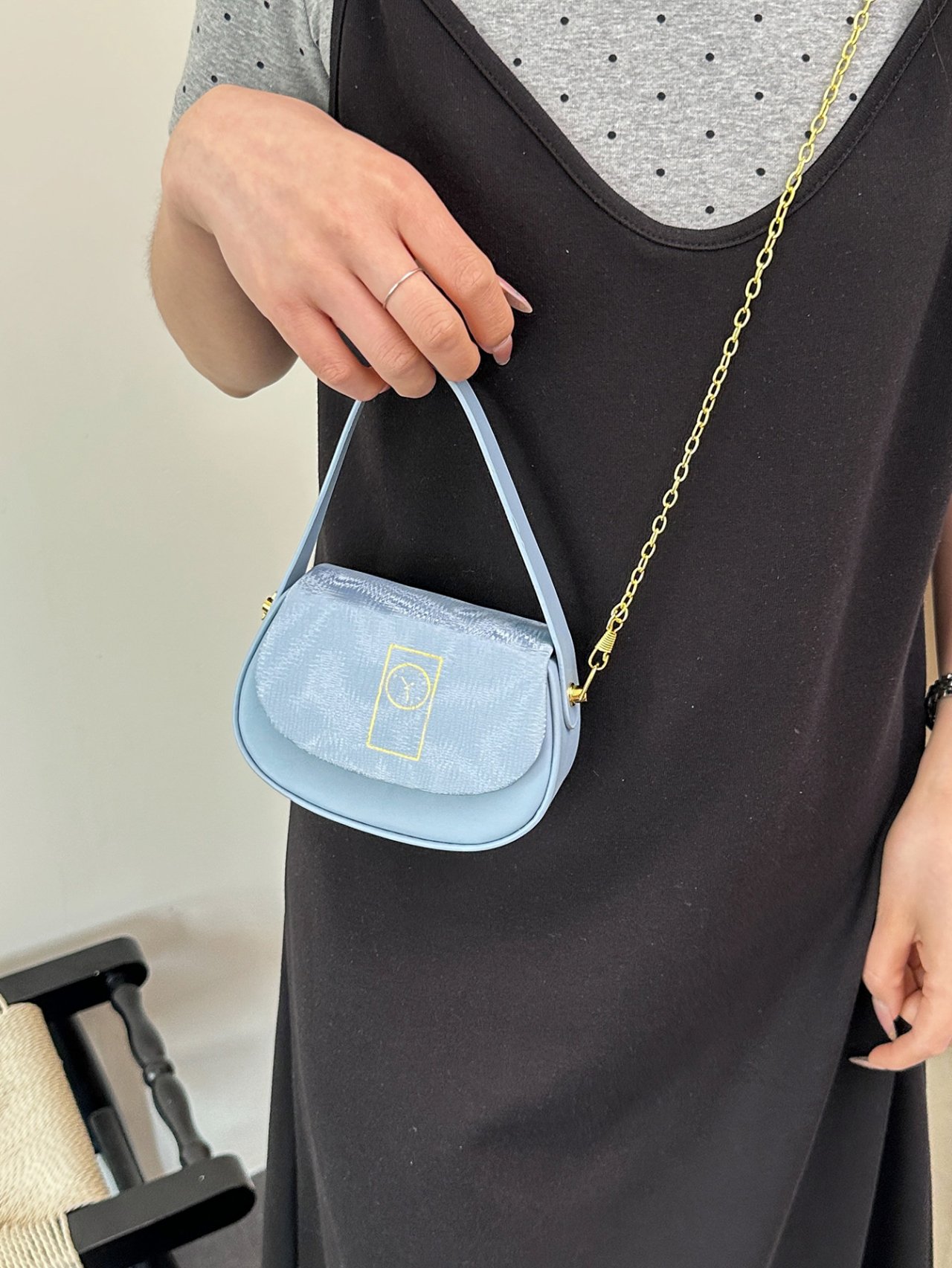 Blue Crossbody Bag with Gold Chain