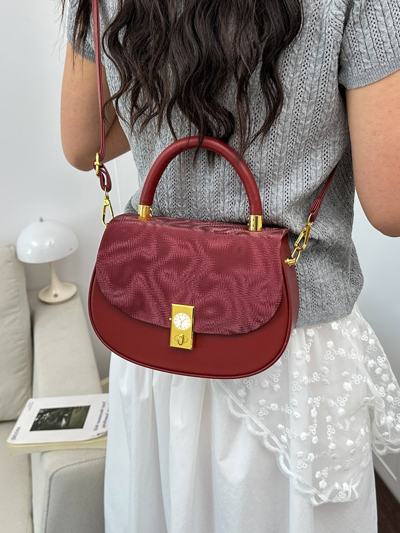 Red Crossbody Bag with Textured Flap