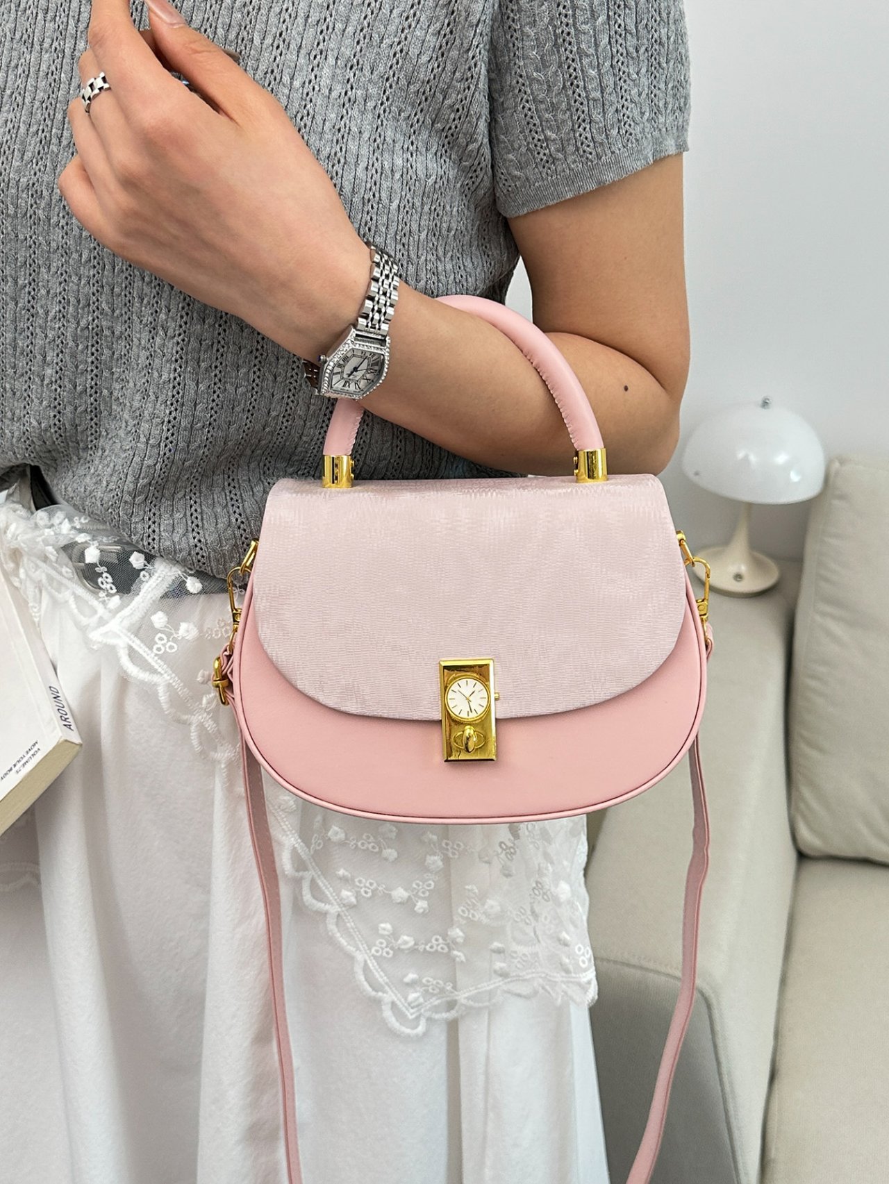 Pink Crossbody Bag with Gold Chain
