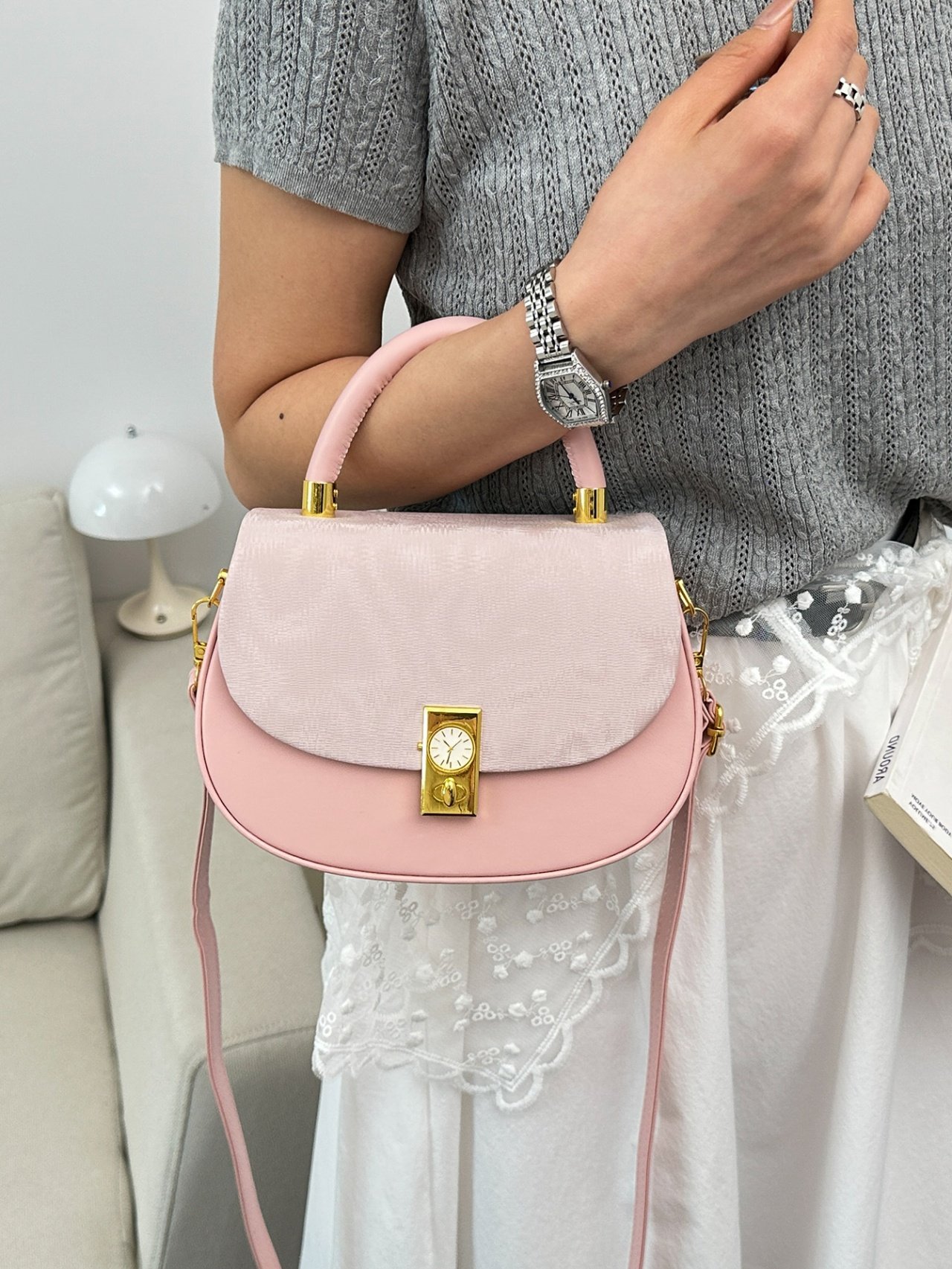 Pink Crossbody Bag with Gold Chain