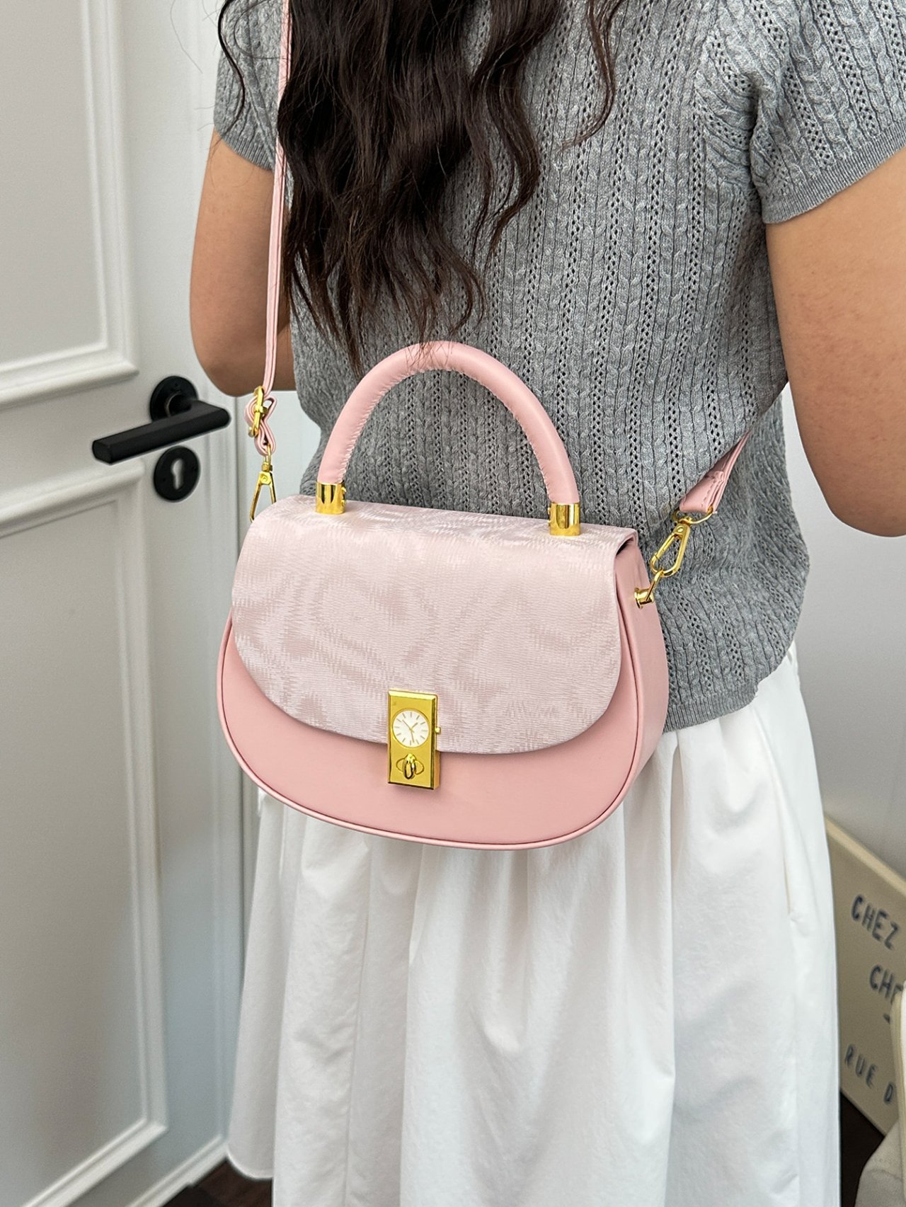 Pink Crossbody Bag with Gold Chain