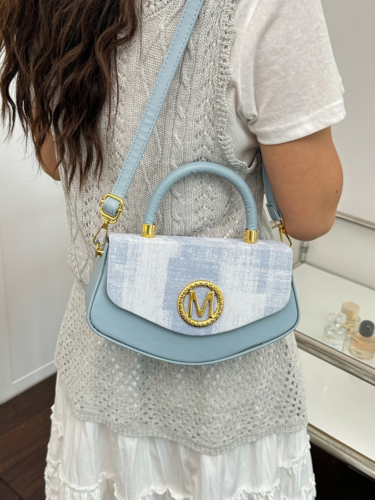Blue Crossbody Bag with M Logo