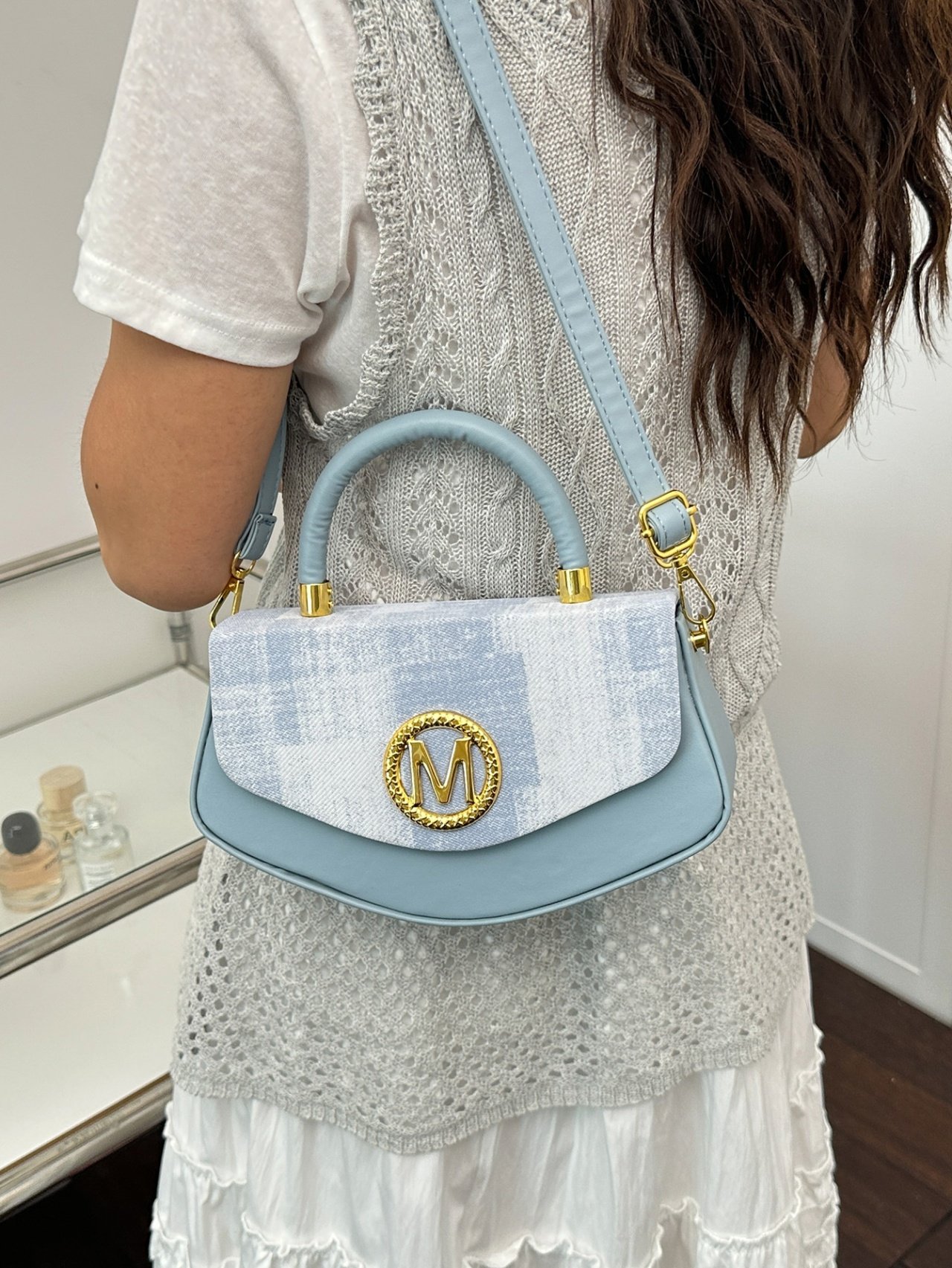 Blue Crossbody Bag with M Logo