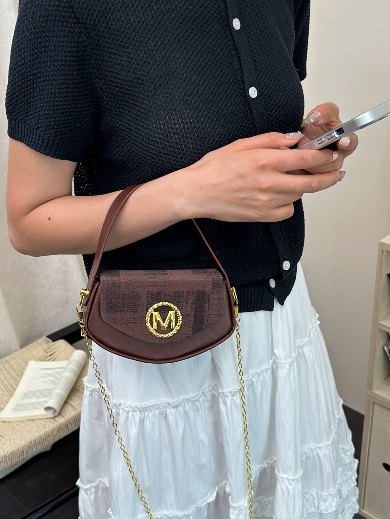 Coffee Brown Plain Crossbody Bag 
