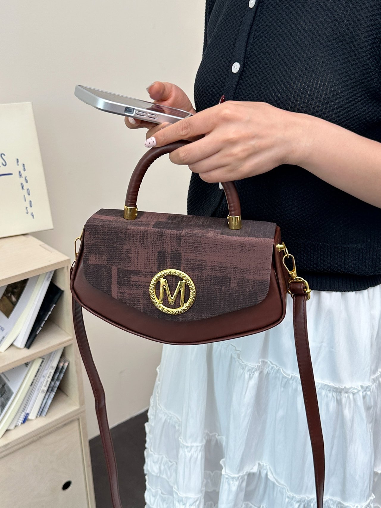 Coffee Brown Plain Crossbody Bag 