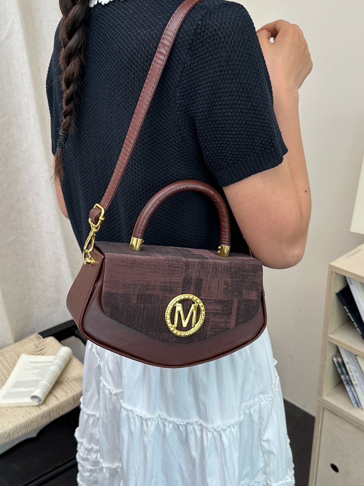 Coffee Brown Plain Crossbody Bag 