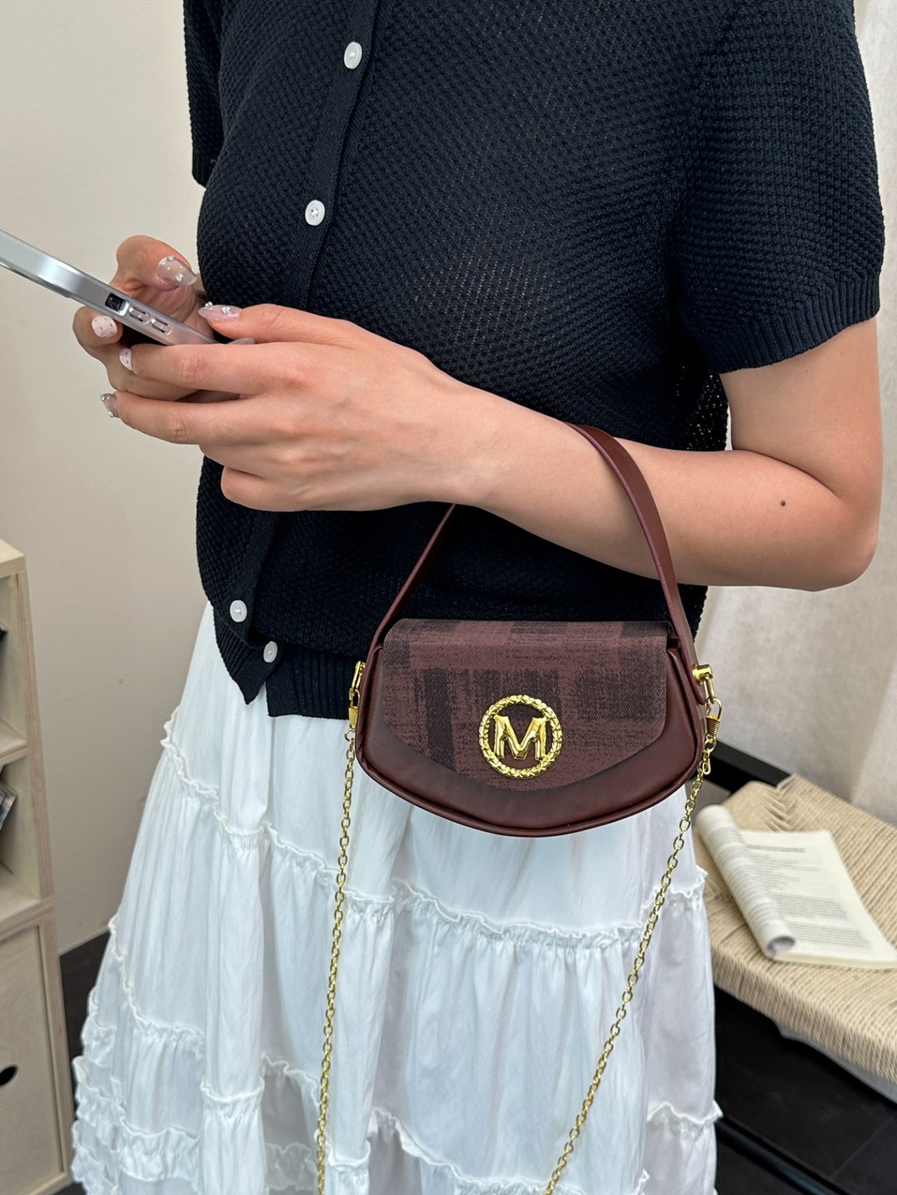 Coffee Brown Plain Crossbody Bag 