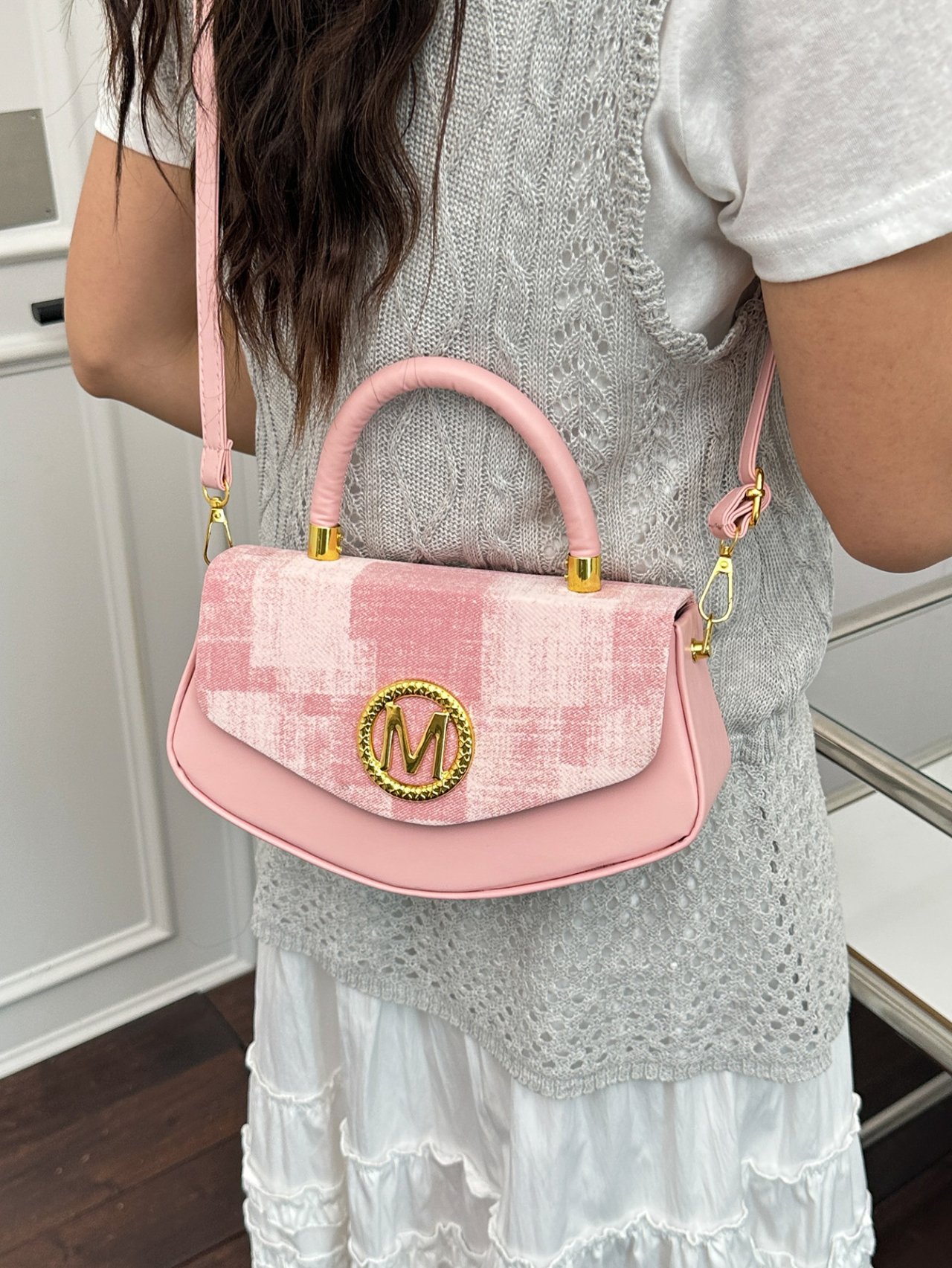 Pink Crossbody Bag with M Accent