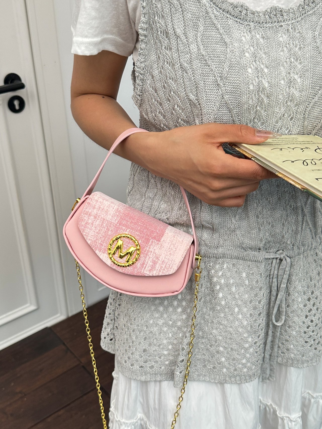 Pink Crossbody Bag with M Accent