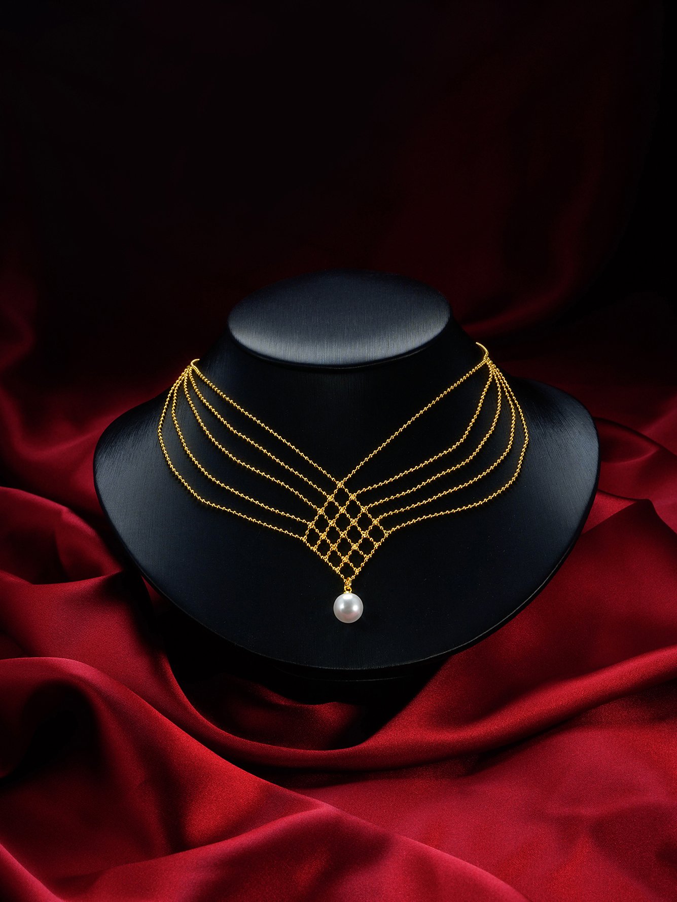 Gold Layered Necklace with Pearl Pendant 