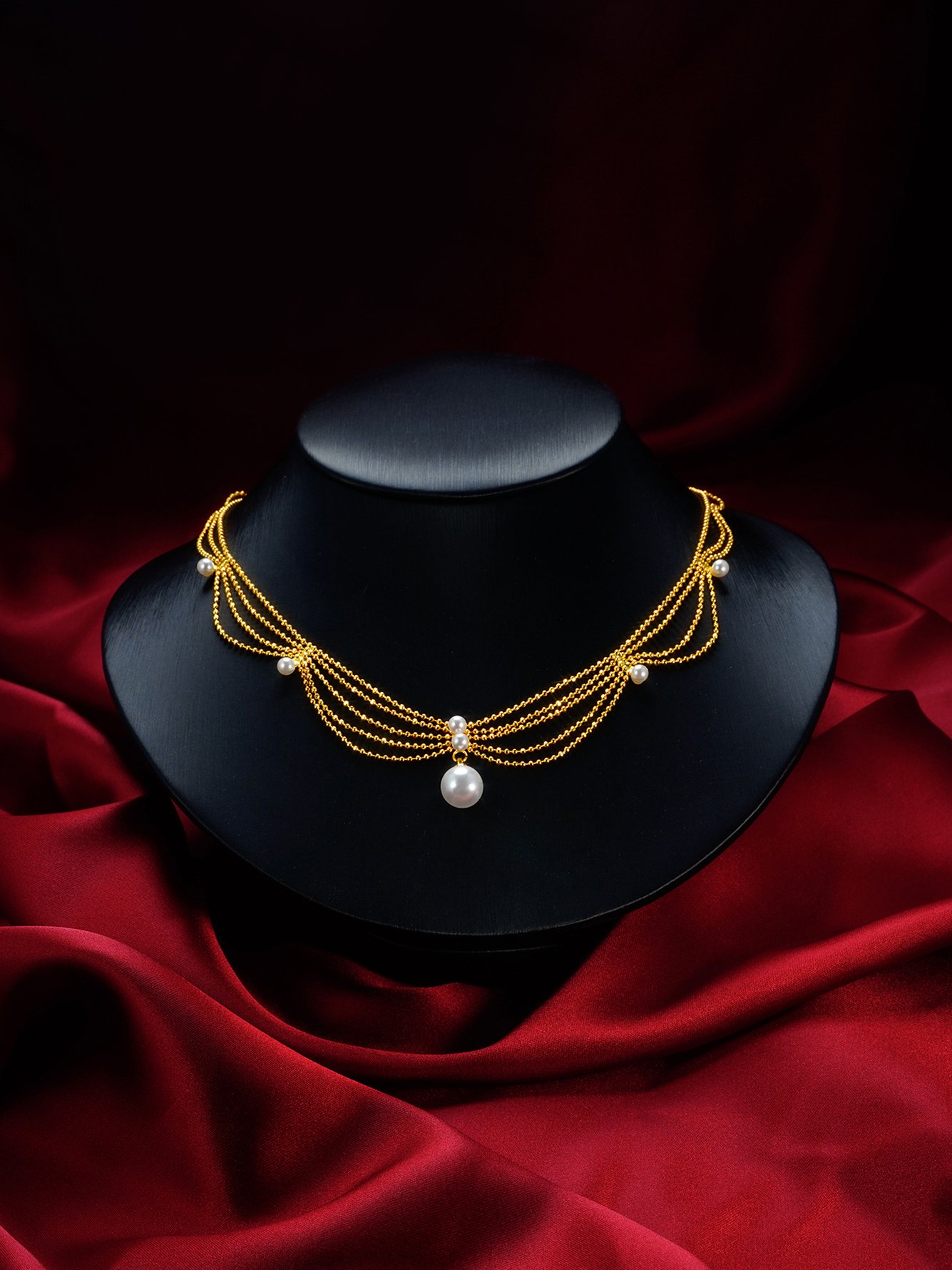 Gold and Pearl Draped Necklace