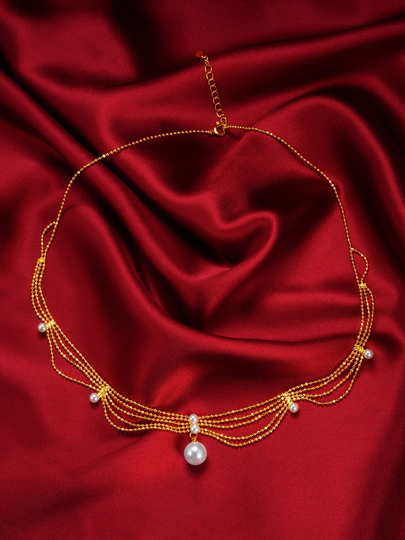 Gold and Pearl Draped Necklace