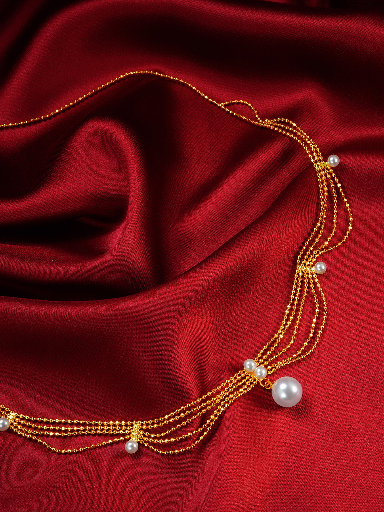 Gold and Pearl Draped Necklace