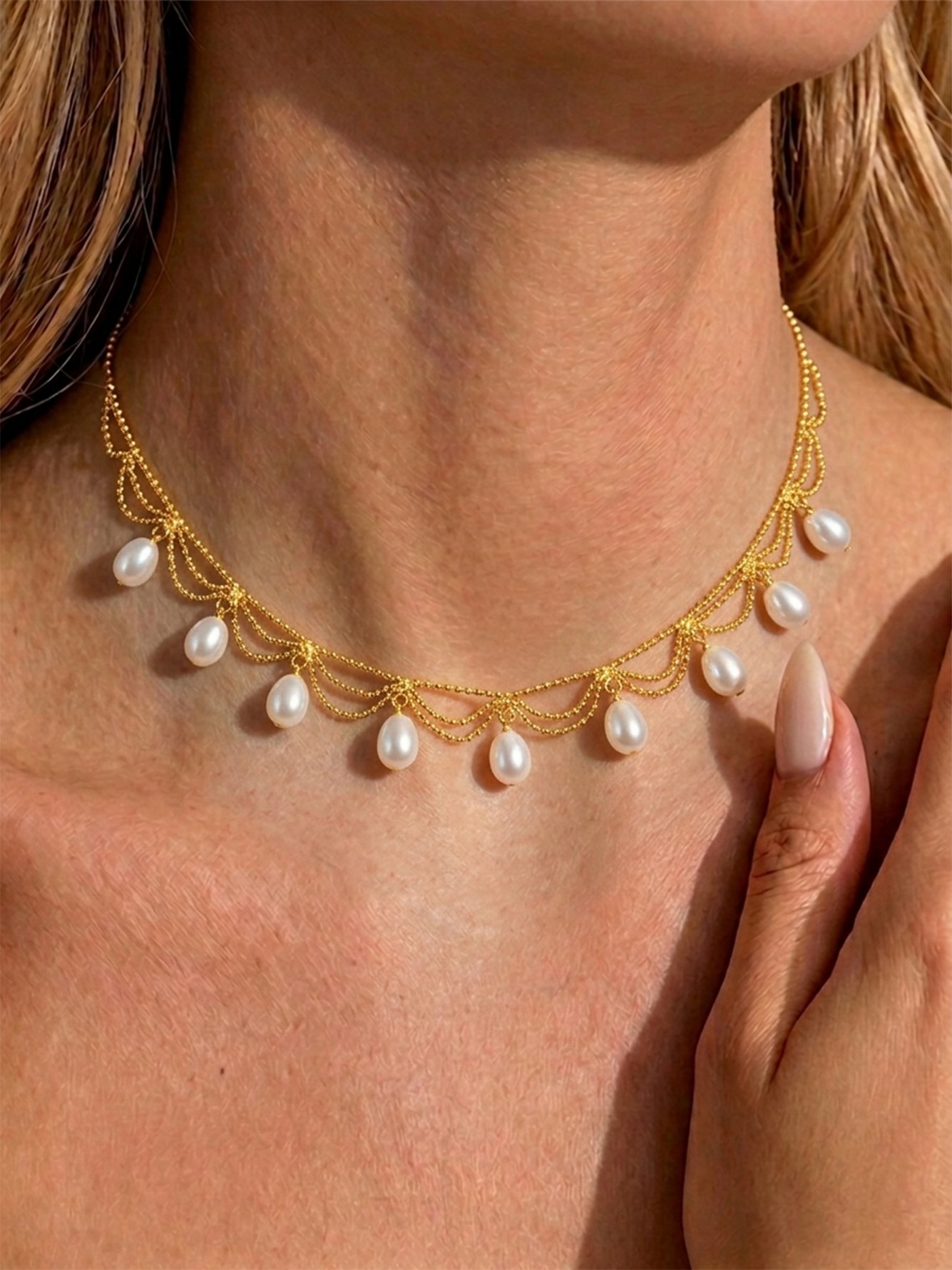 Gold Pearl Drop Necklace
