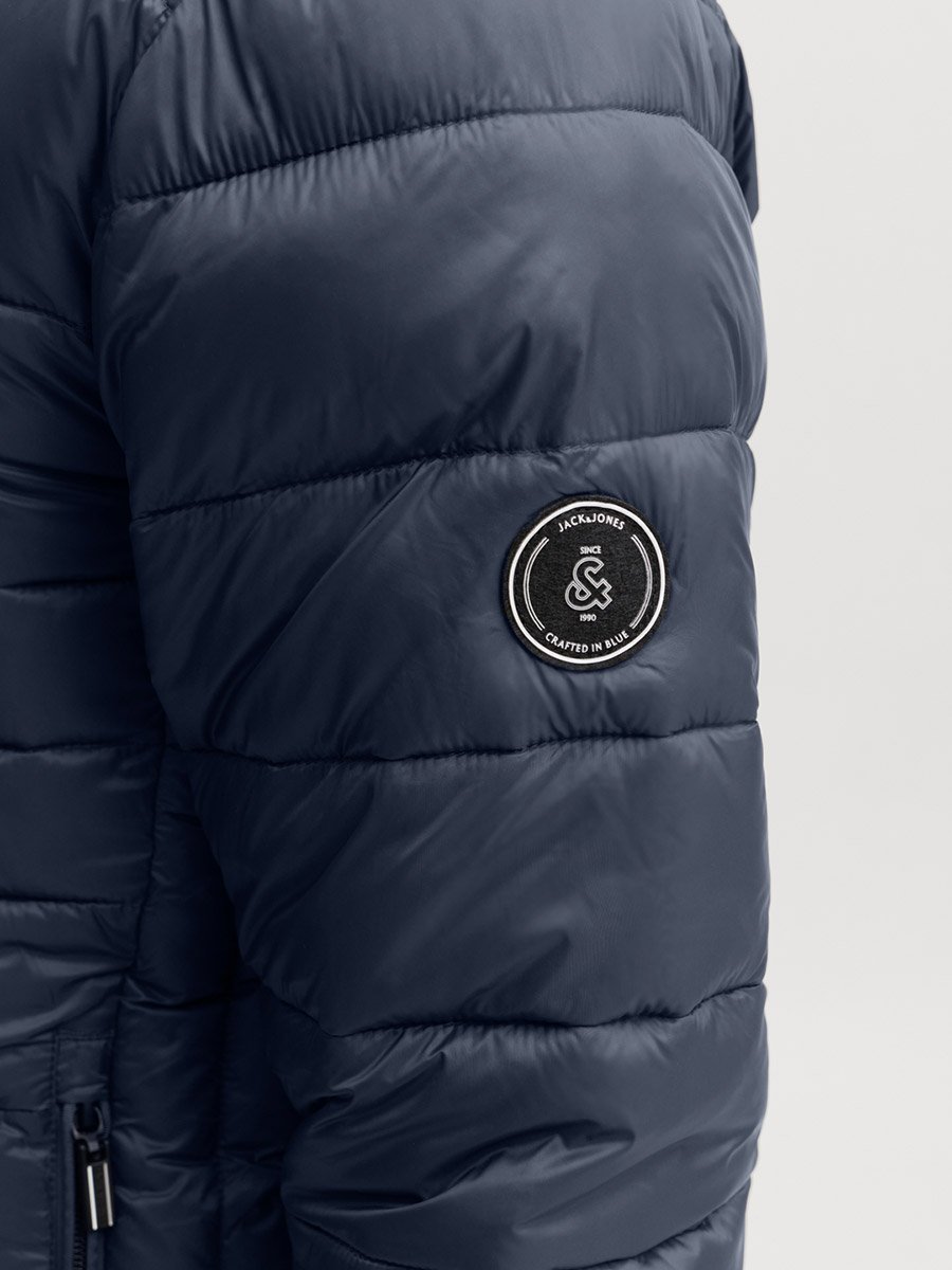 Navy Blue JJEKINGSLEY Logo Patchwork Zip Puffer Jacket