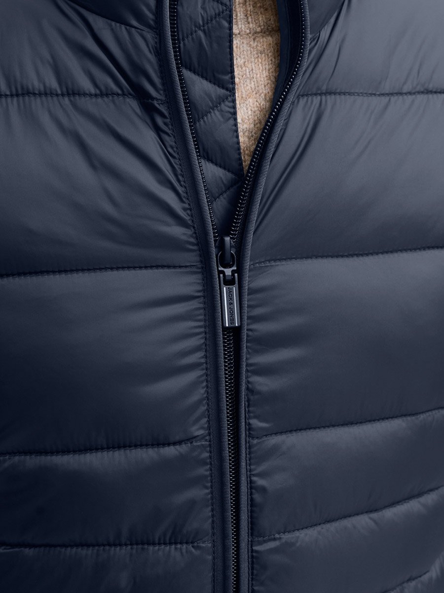 Navy Blue JJEKINGSLEY Logo Patchwork Zip Puffer Jacket