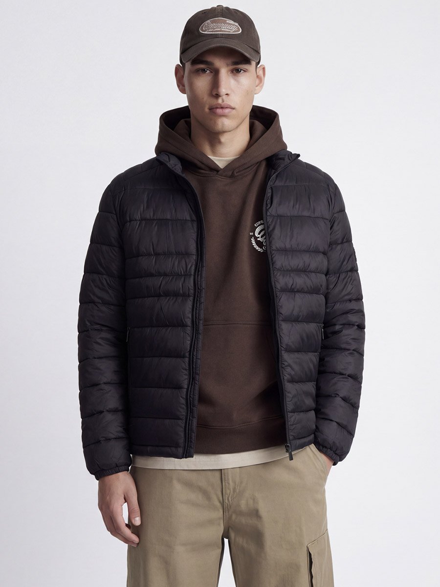 Black JJEKINGSLEY Solid Puffer Jacket with Zip Closure