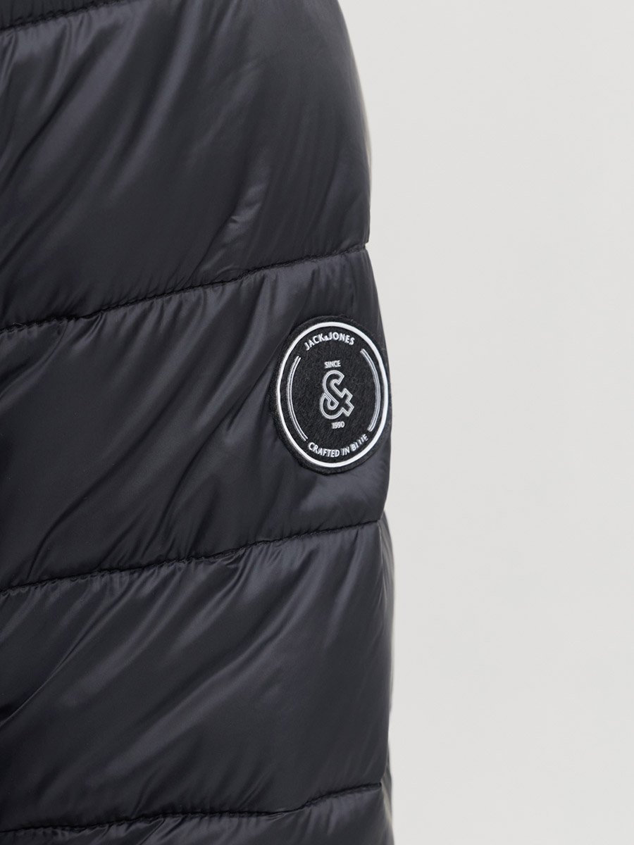 Black JJEKINGSLEY Hooded Puffer Jacket with Zip Closure