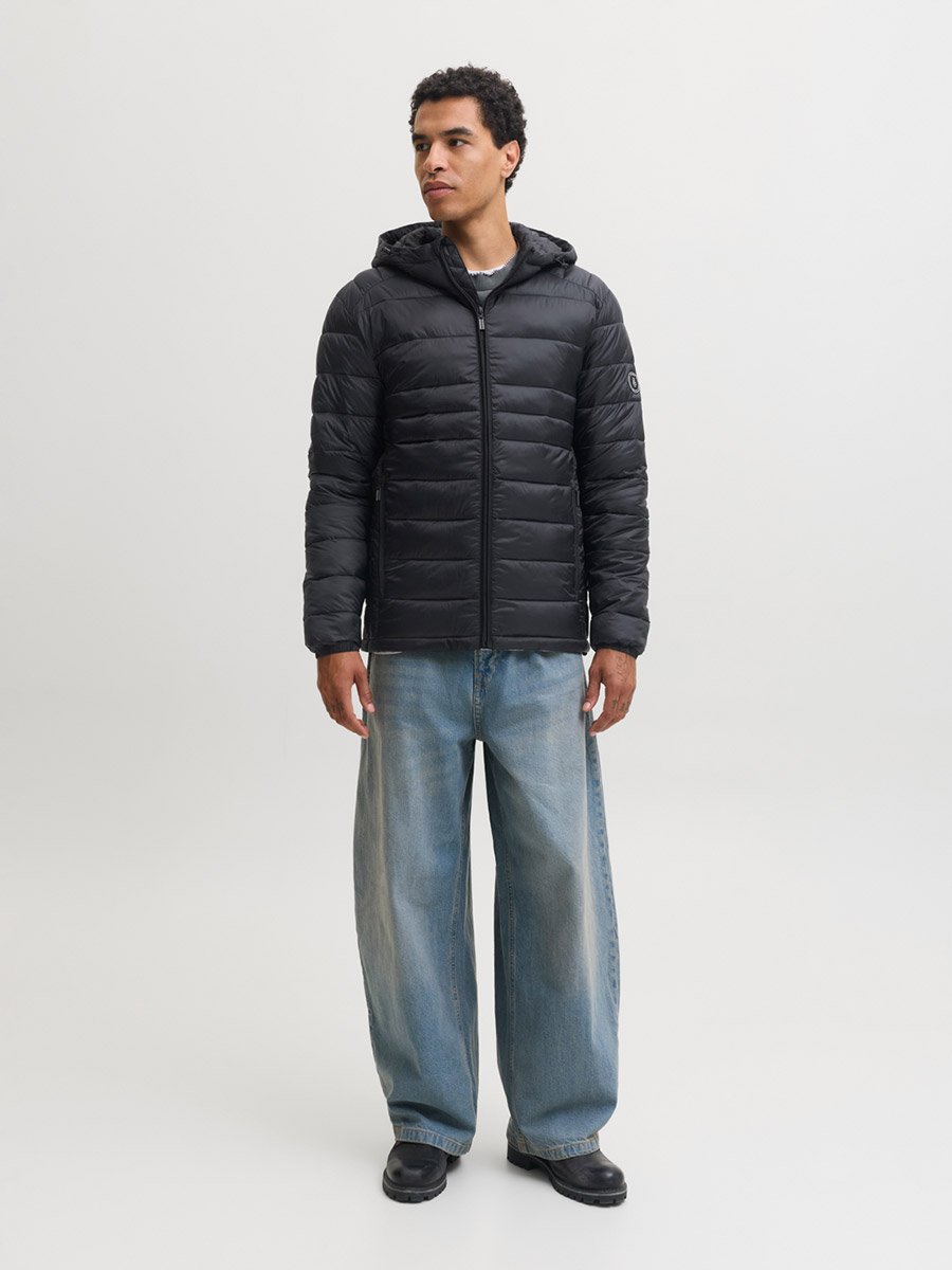Black JJEKINGSLEY Hooded Puffer Jacket with Zip Closure