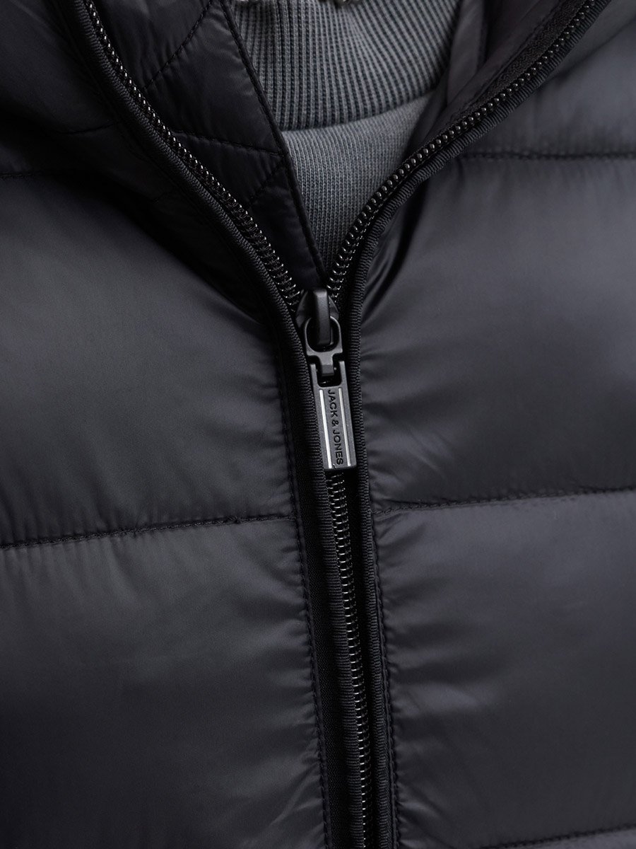 Black JJEKINGSLEY Hooded Puffer Jacket with Zip Closure