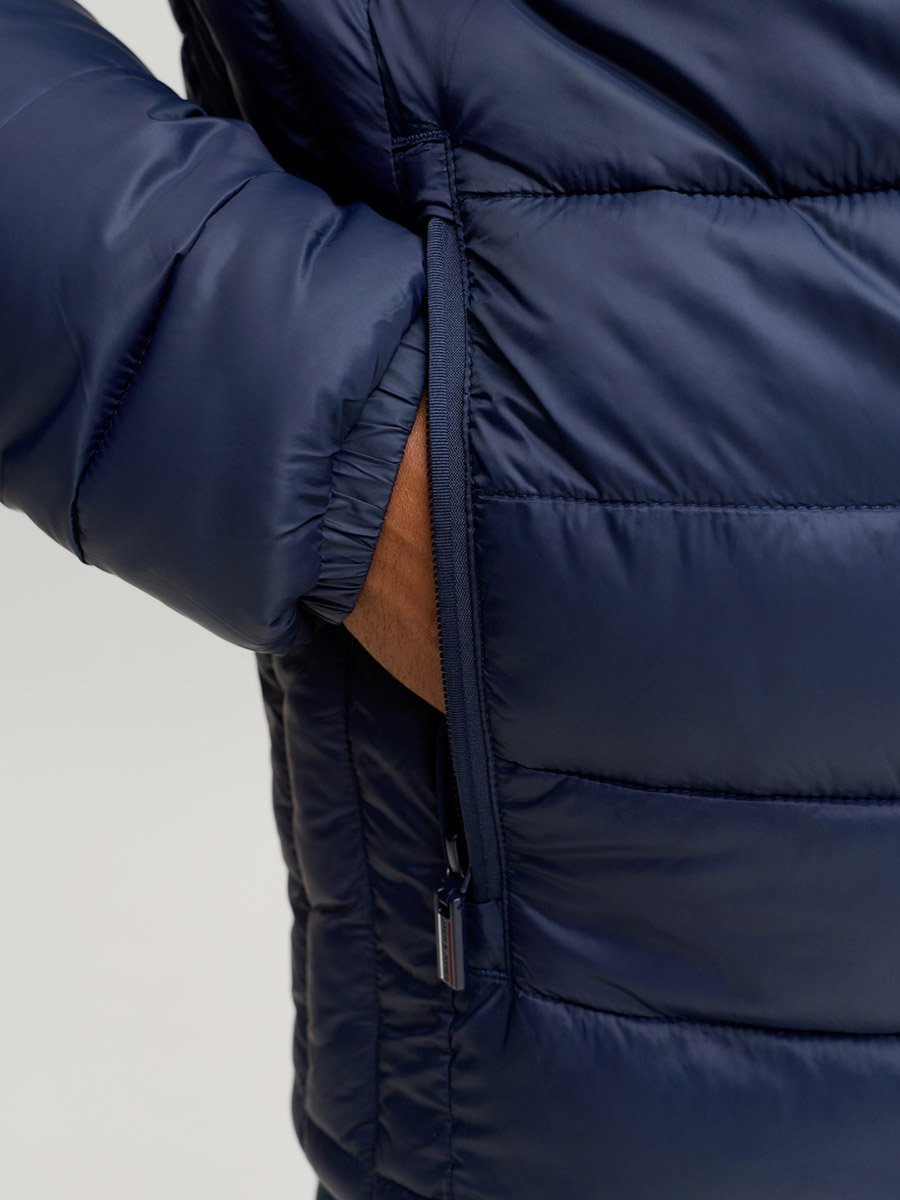 Navy Blue JJEKINGSLEY Hooded Puffer Jacket with Zip Closure