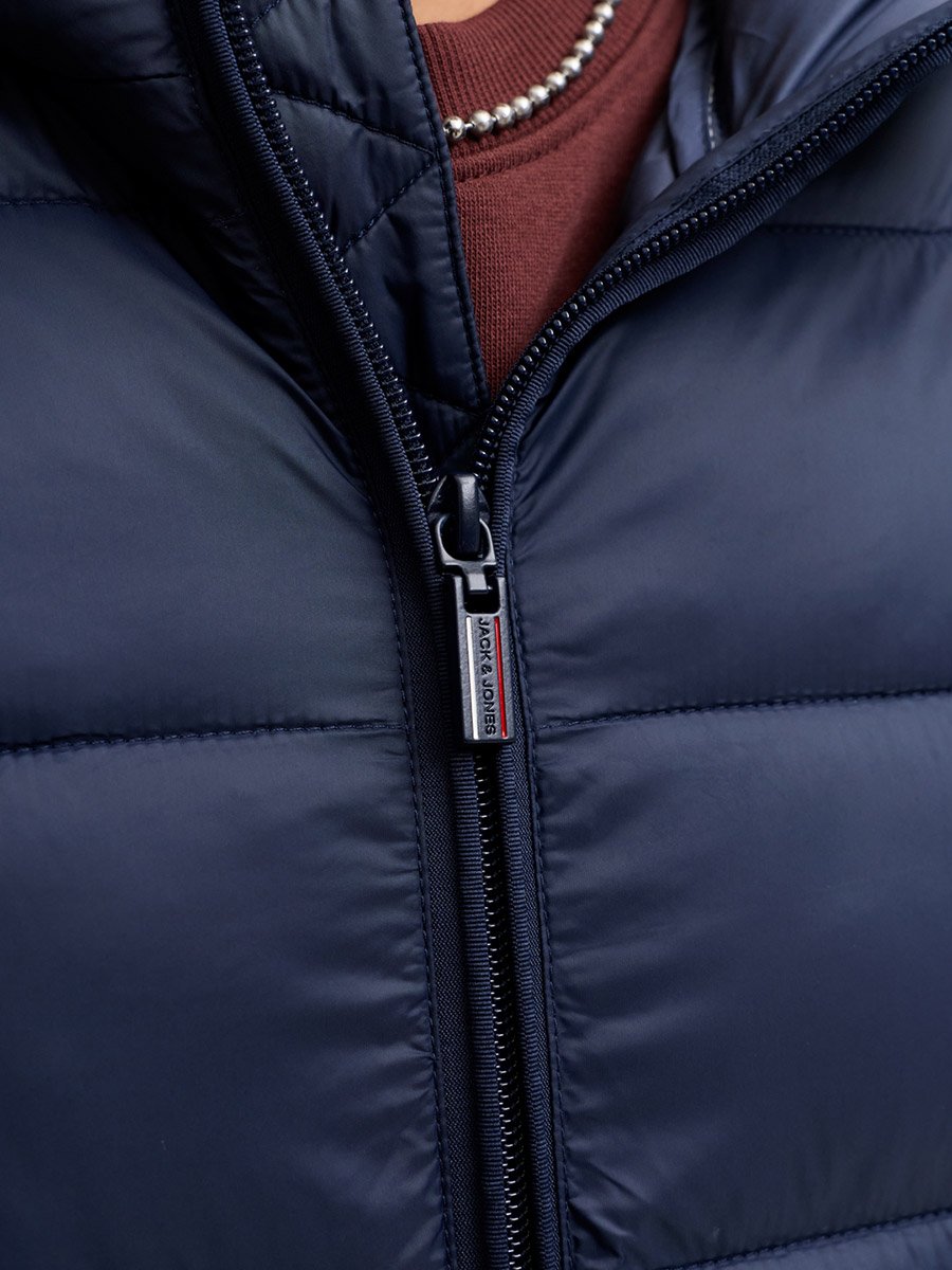 Navy Blue JJEKINGSLEY Hooded Puffer Jacket with Zip Closure