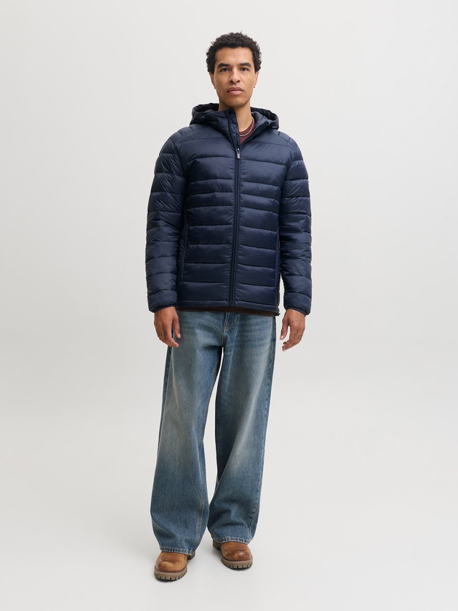 Navy Blue JJEKINGSLEY Hooded Puffer Jacket with Zip Closure