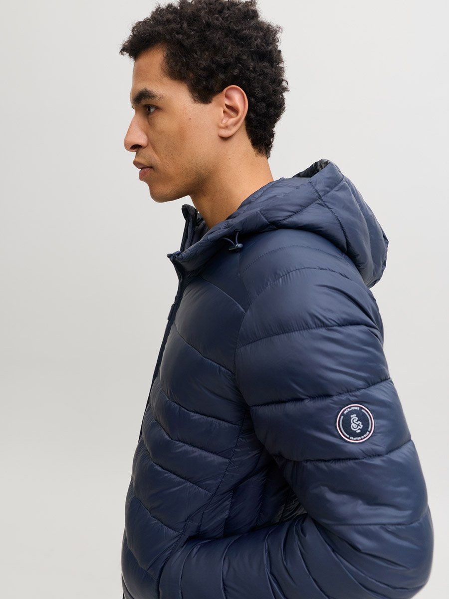 Navy Blue JJEKINGSLEY Hooded Puffer Jacket with Zip Closure