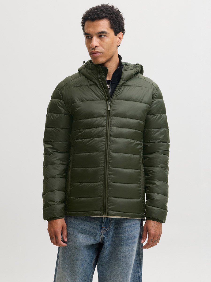 Olive Green JJEKINGSLEY Hooded Puffer Jacket with Zip Closure