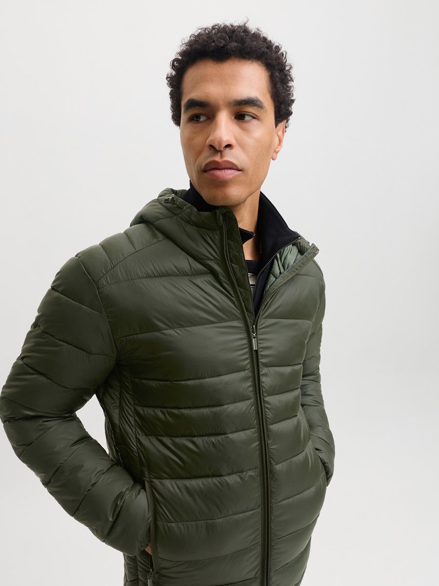 Olive Green JJEKINGSLEY Hooded Puffer Jacket with Zip Closure