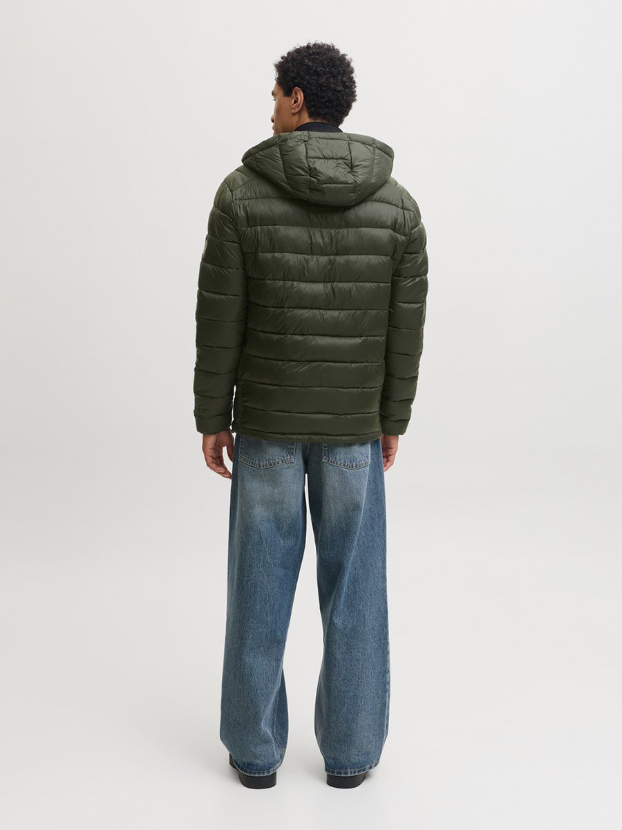 Olive Green JJEKINGSLEY Hooded Puffer Jacket with Zip Closure