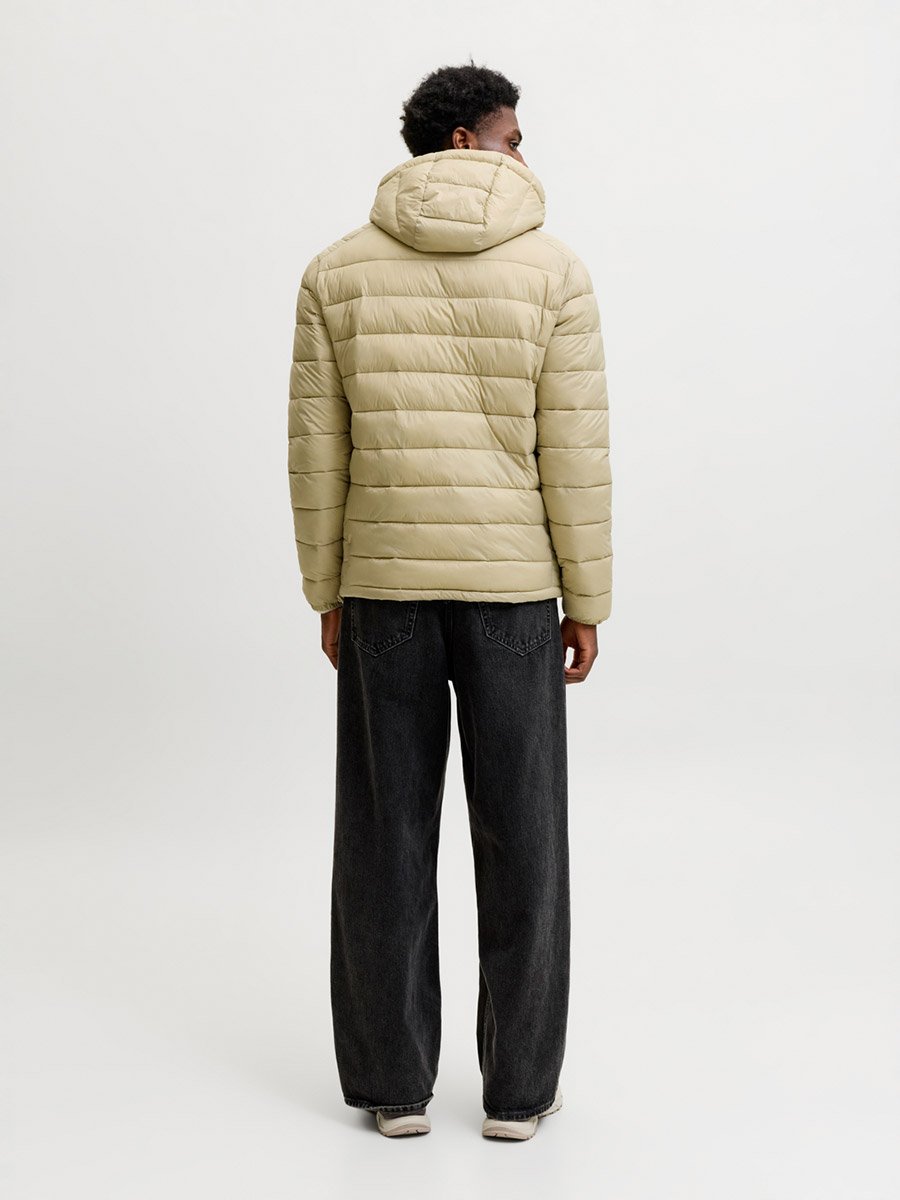 Beige JJEKINGSLEY Hooded Puffer Jacket with Zip Closure