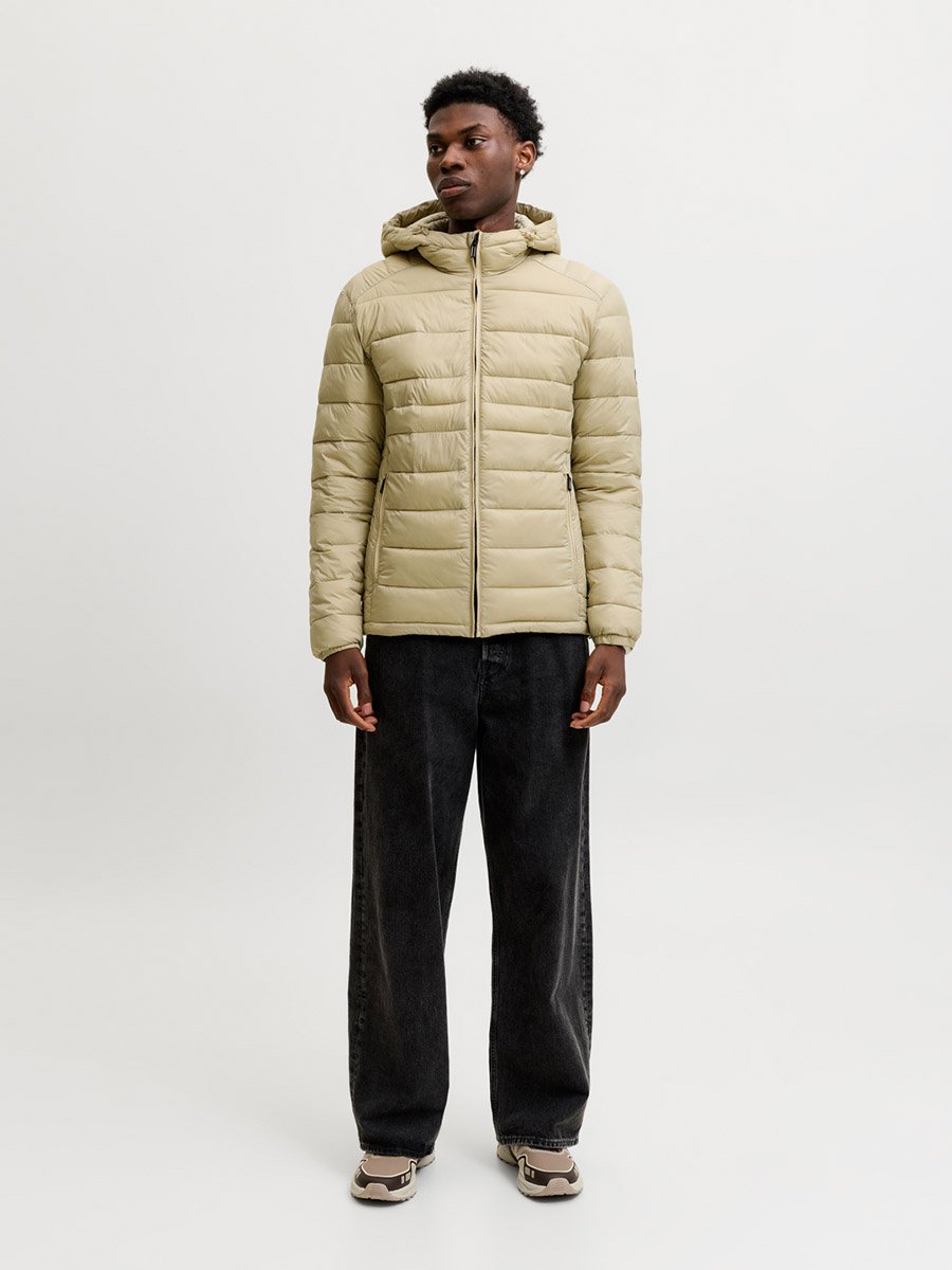 Beige JJEKINGSLEY Hooded Puffer Jacket with Zip Closure