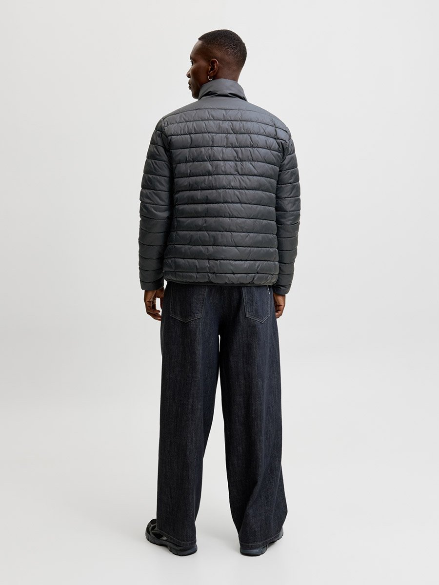 Grey JJELVIS Logo Patchwork Zip-Up Puffer Jacket
