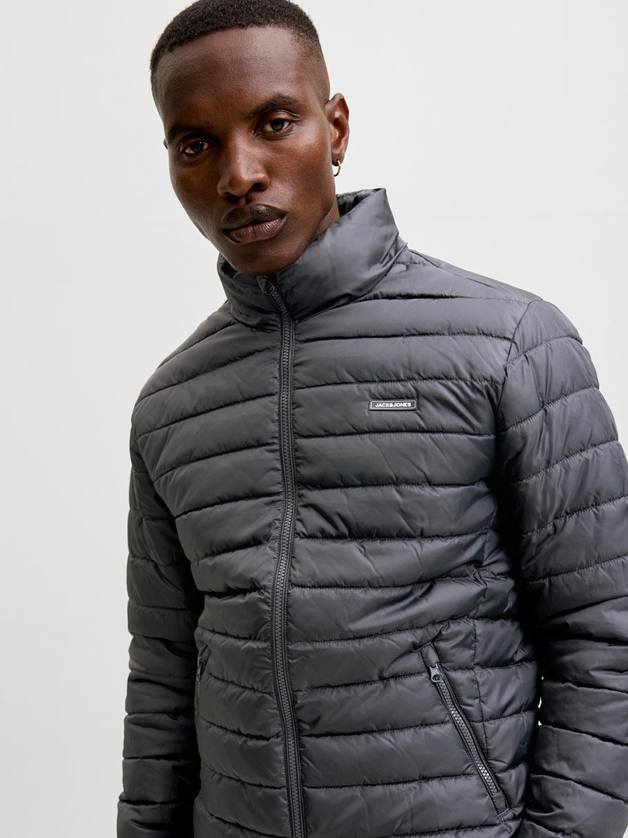 Grey JJELVIS Logo Patchwork Zip-Up Puffer Jacket