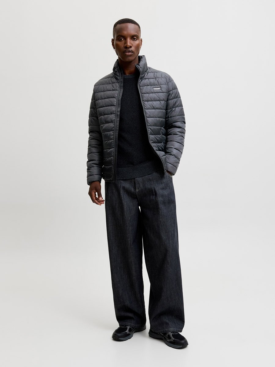 Grey JJELVIS Logo Patchwork Zip-Up Puffer Jacket