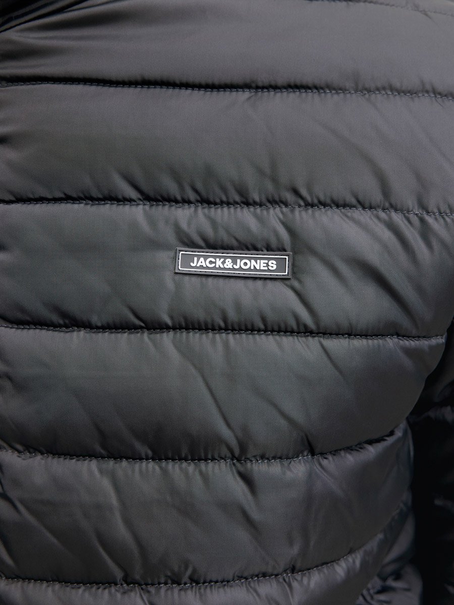 Grey JJELVIS Logo Patchwork Zip-Up Puffer Jacket